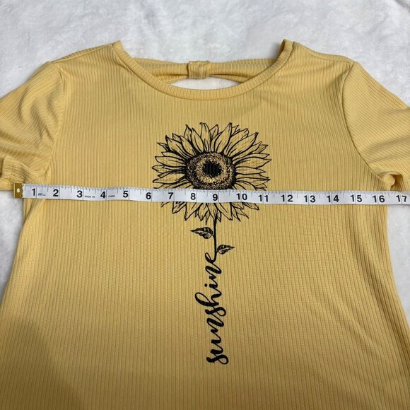 Yellow Ribbed Short Sleeve Sunflower Pullover Graphic Tee Shirt Girls Size L - Picture 8 of 14
